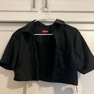 NWT Staud Satin Button Down Cropped Copa Top